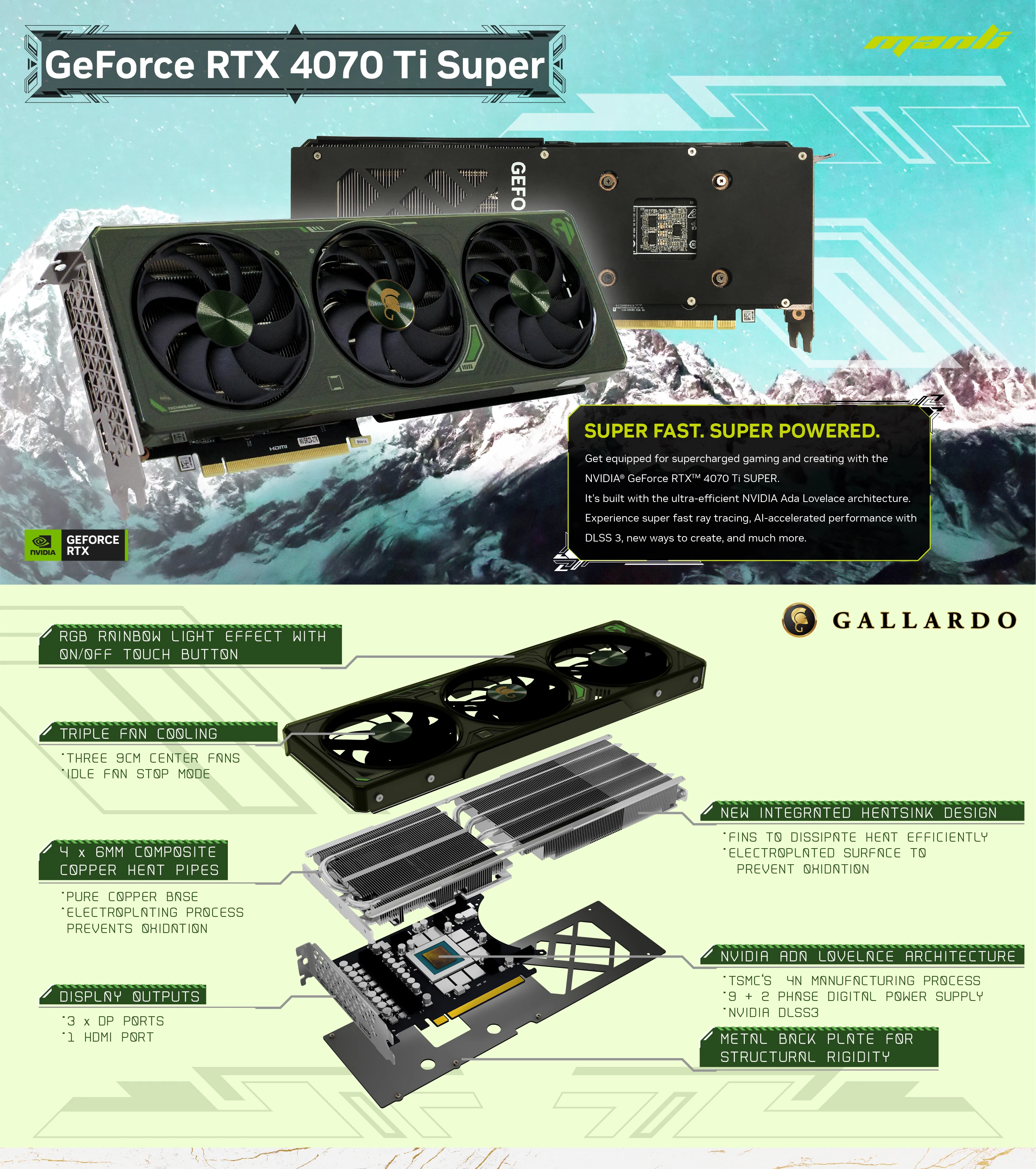 VGA MANLI GeForce RTX 4070 Ti 12GB Gallardo Triple GDDR6X