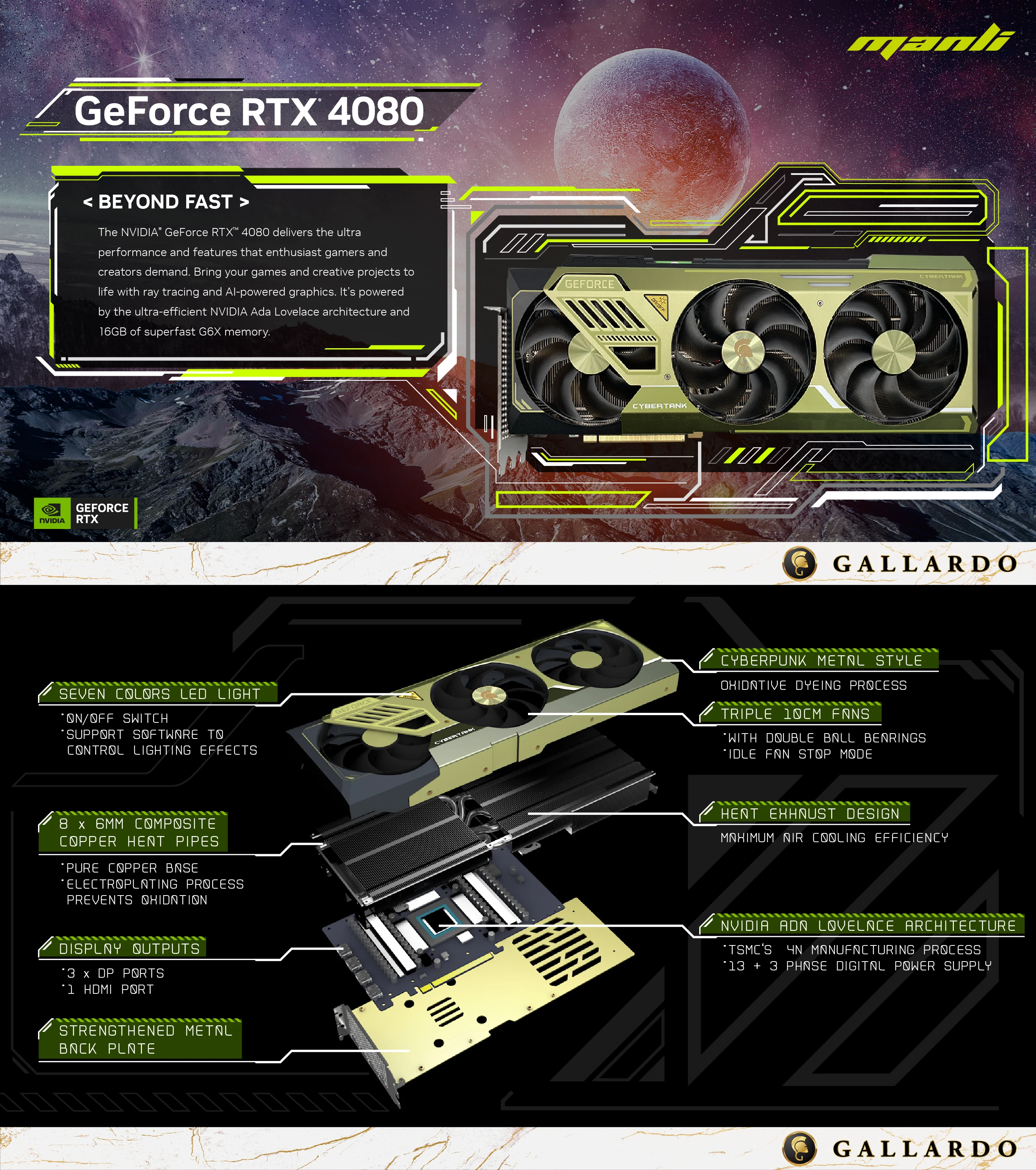 VGA MANLI GeForce RTX 4080 16GB Gallardo Triple GDDR6X
