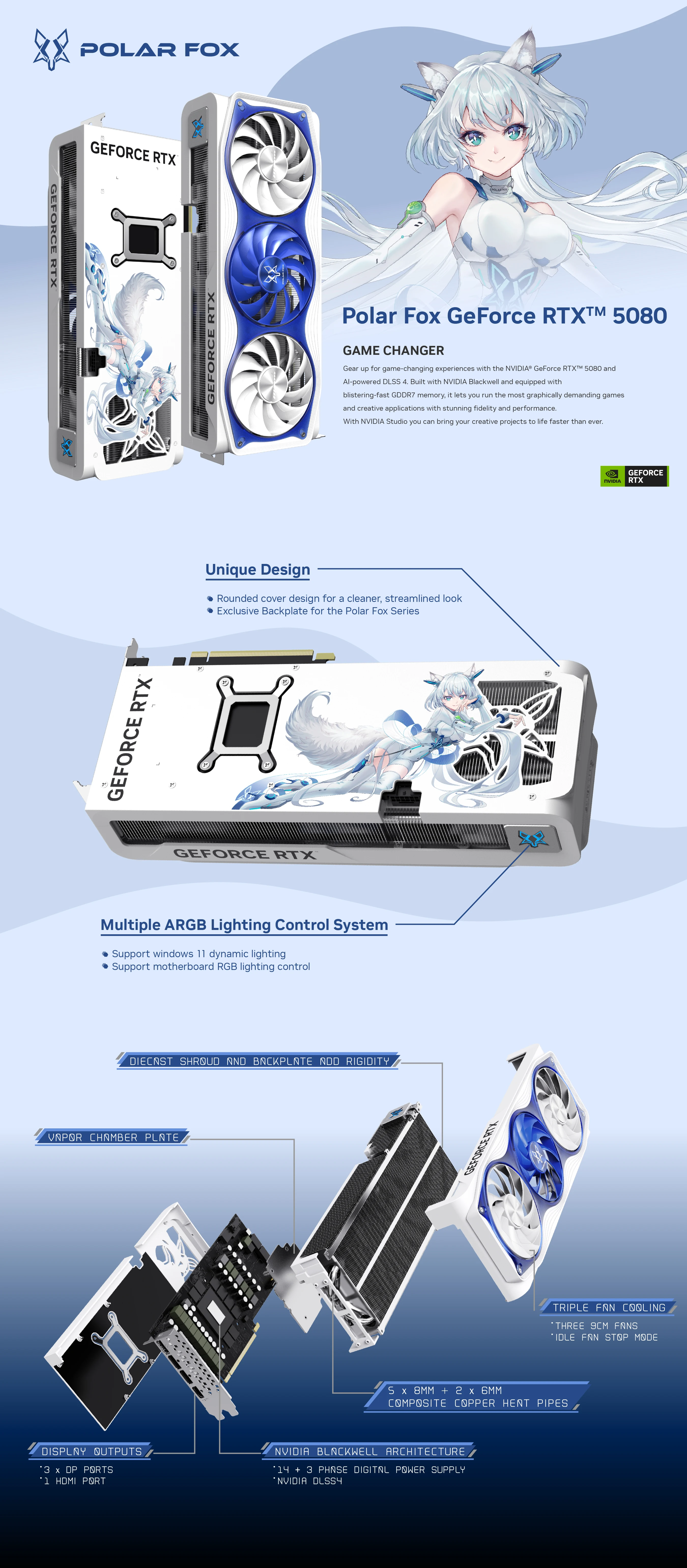 VGA MANLI GeForce RTX 5080 OC 16GB Polar Fox GDDR7